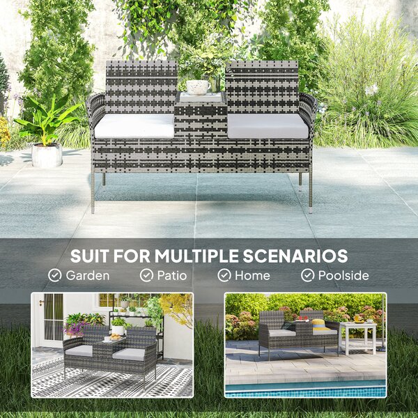 Outsunny Two-Seat Rattan Chair, with Middle Table - Charcoal Grey