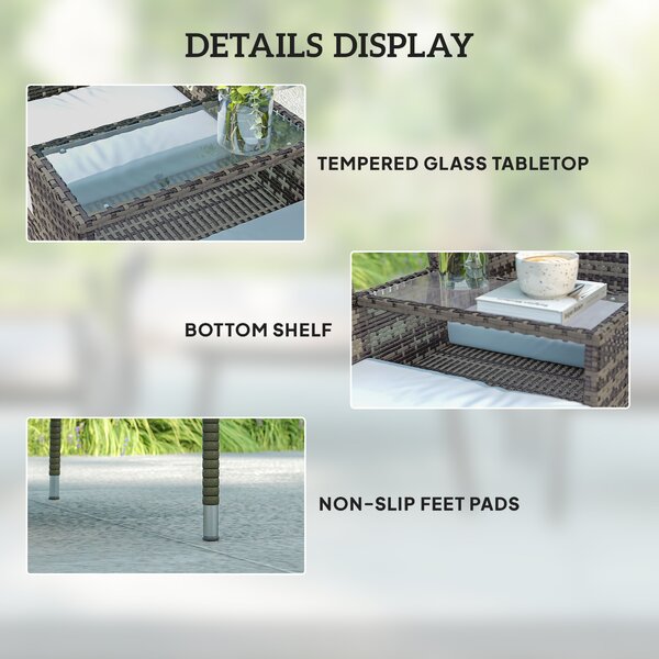 Outsunny Two-Seat Rattan Chair, with Middle Table - Charcoal Grey