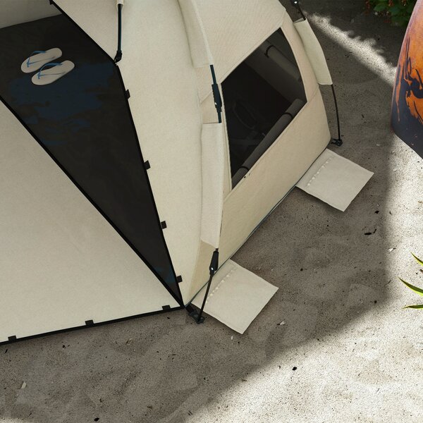 Outsunny 2-3 Person Pop Up Beach Tent, UPF15+ Sun Shelter with Extended Floor, Sandbags, Mesh Windows and Carry Bag, Khaki Aosom UK
