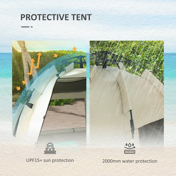 Outsunny 2-3 Person Pop Up Beach Tent, UPF15+ Sun Shelter with Extended Floor, Sandbags, Mesh Windows and Carry Bag, Khaki Aosom UK