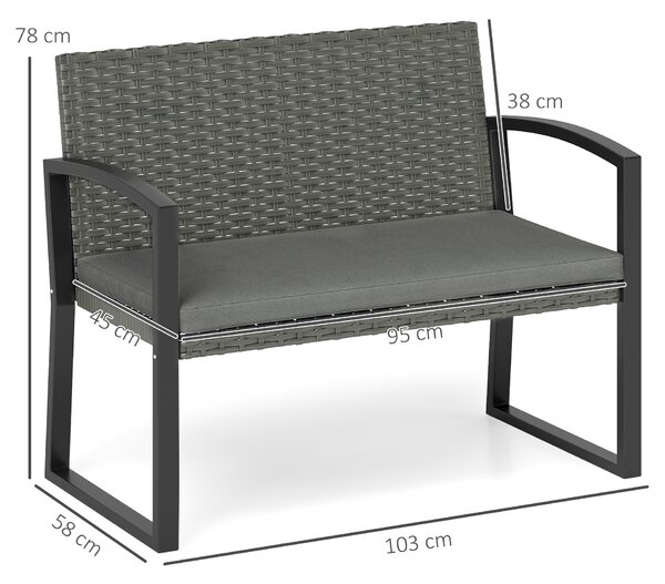 Outsunny Two-Seater Rattan Garden Bench - Grey/Black