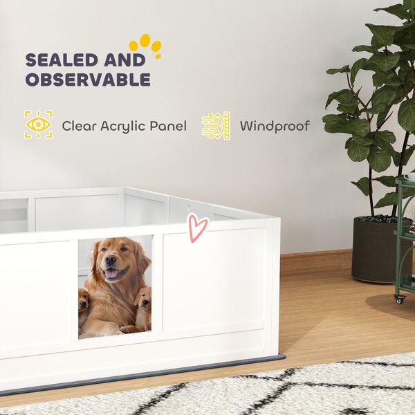 PawHut Whelping Box for Dogs with Whelping Pad, Adjustable Entrance, Non-slip Foot Pads, for Large Dogs, 124 x 120cm Aosom UK