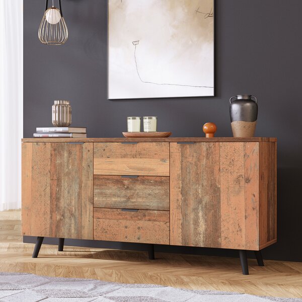 Vintage Sideboard Cabinet with Storage Drawers, Adjustable Shelves, Wood Chest of Drawers for Living Room, Kitchen, 140x35x70 cm, Brown Aosom.UK