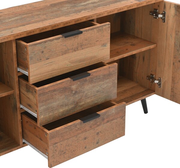 Vintage Sideboard Cabinet with Storage Drawers, Adjustable Shelves, Wood Chest of Drawers for Living Room, Kitchen, 140x35x70 cm, Brown Aosom.UK