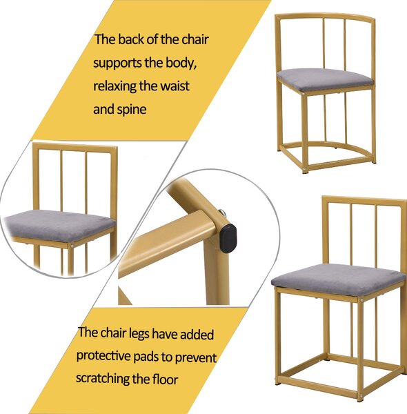 Modern Dining Table and 6 Chairs with Backrests and Upholstery, Dining Table Set with Marble Pattern, Gold Iron Frame, 140x80x76 cm, Gold Aosom UK