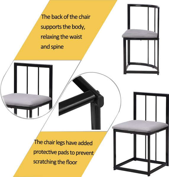 Modern Dining Table and 6 Chairs with Backrests and Upholstery, Dining Table Set with Marble Pattern, Gold Iron Frame, 140x80x76 cm, Black Aosom UK
