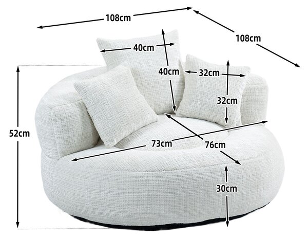Modern Lazy Sofa Bean Bag Chair with Shredded Memory Foam, Chenille Fabric, Luxurious High Back Accent Chair, 108L x 108W x 52H cm, Beige Aosom UK