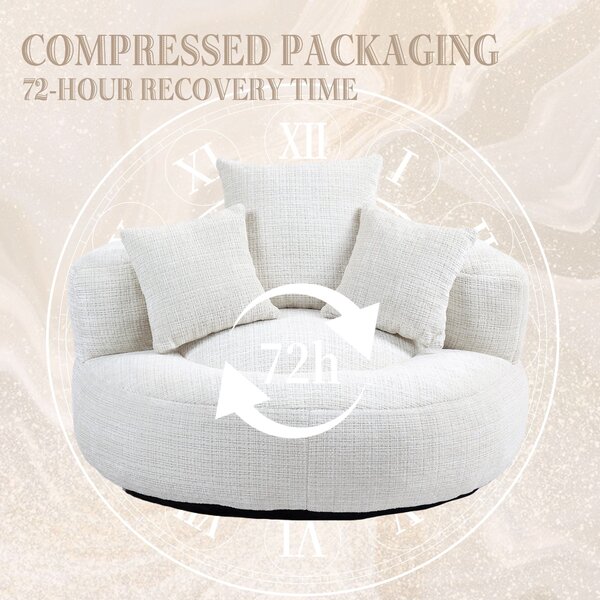 Modern Lazy Sofa Bean Bag Chair with Shredded Memory Foam, Chenille Fabric, Luxurious High Back Accent Chair, 108L x 108W x 52H cm, Beige Aosom UK
