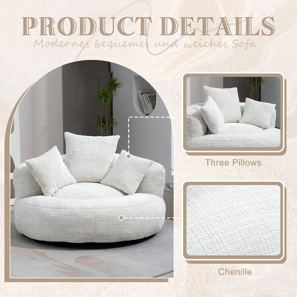 Modern Lazy Sofa Bean Bag Chair with Shredded Memory Foam, Chenille Fabric, Luxurious High Back Accent Chair, 108L x 108W x 52H cm, Beige Aosom UK