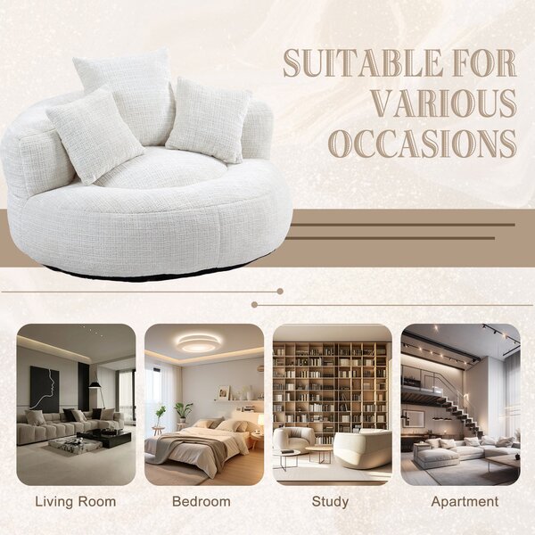 Modern Lazy Sofa Bean Bag Chair with Shredded Memory Foam, Chenille Fabric, Luxurious High Back Accent Chair, 108L x 108W x 52H cm, Beige Aosom UK