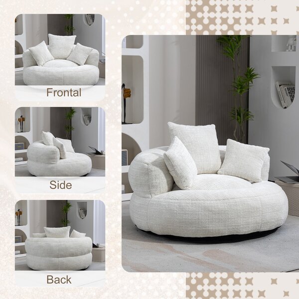 Modern Lazy Sofa Bean Bag Chair with Shredded Memory Foam, Chenille Fabric, Luxurious High Back Accent Chair, 108L x 108W x 52H cm, Beige Aosom UK