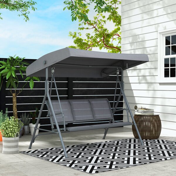 Outsunny Waterproof 3 Seater Swing Chair Garden Swing Seat Outdoor Hammock w/ Canopy Steel Frame - Grey Aosom UK