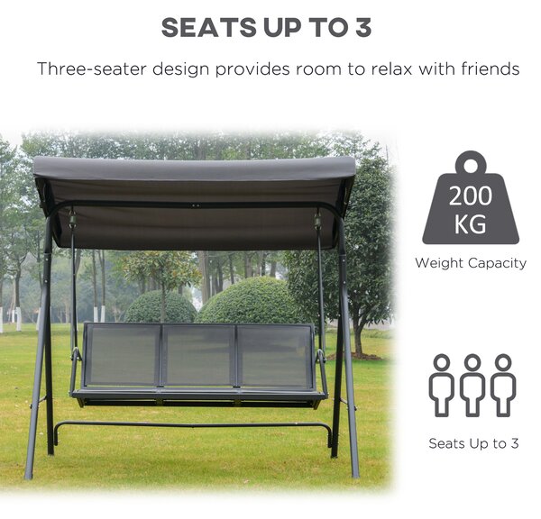 Outsunny Waterproof 3 Seater Swing Chair Garden Swing Seat Outdoor Hammock w/ Canopy Steel Frame - Grey Aosom UK