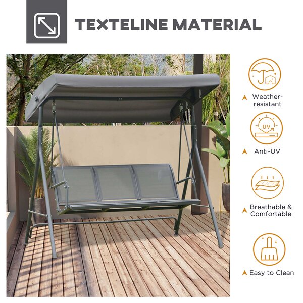 Outsunny Waterproof 3 Seater Swing Chair Garden Swing Seat Outdoor Hammock w/ Canopy Steel Frame - Grey Aosom UK