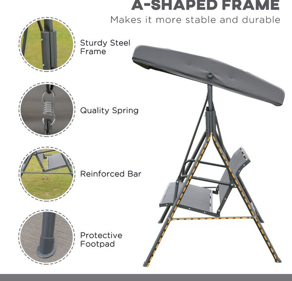 Outsunny Waterproof 3 Seater Swing Chair Garden Swing Seat Outdoor Hammock w/ Canopy Steel Frame - Grey Aosom UK