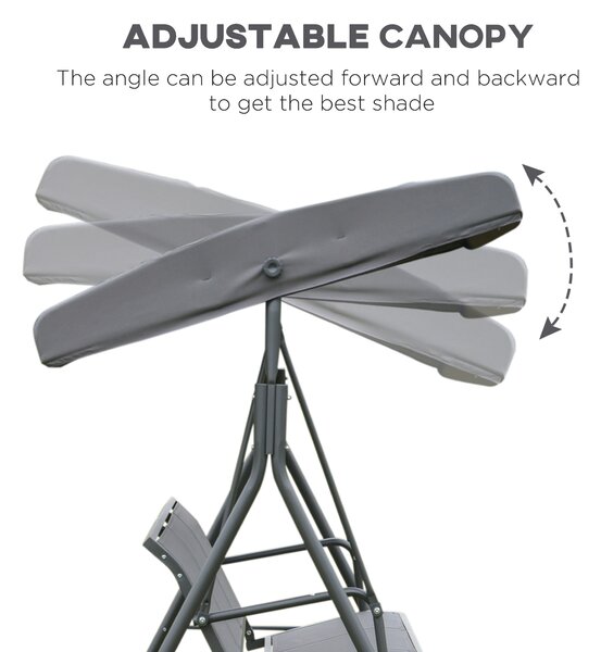 Outsunny Waterproof 3 Seater Swing Chair Garden Swing Seat Outdoor Hammock w/ Canopy Steel Frame - Grey Aosom UK