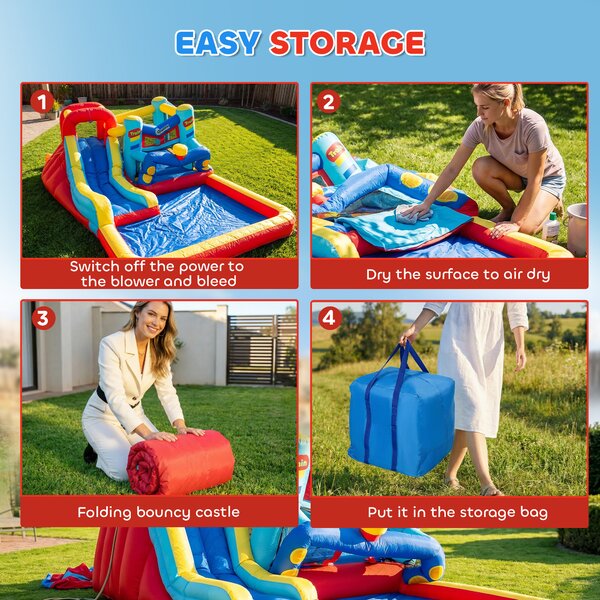 Outsunny 4 in 1 Bouncy Castle, with Slide, Pool, Trampoline, Climbing Wall, Blower - Multicoloured