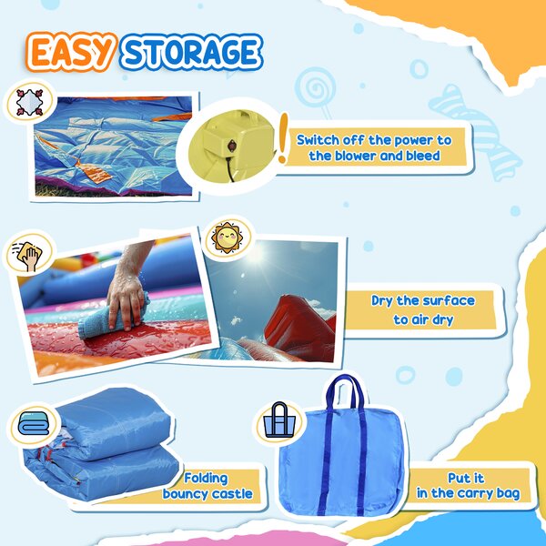 Outsunny 5 in 1 Kids Bounce Castle Large Castle Style Inflatable House Slide Trampoline Pool Water Gun Climbing Wall for Kids Age 3-8