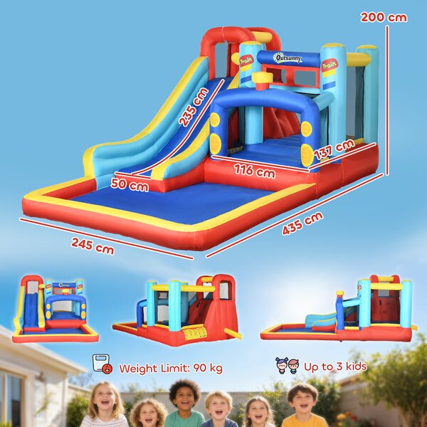 Outsunny 4 in 1 Bouncy Castle, with Slide, Pool, Trampoline, Climbing Wall, Blower - Multicoloured