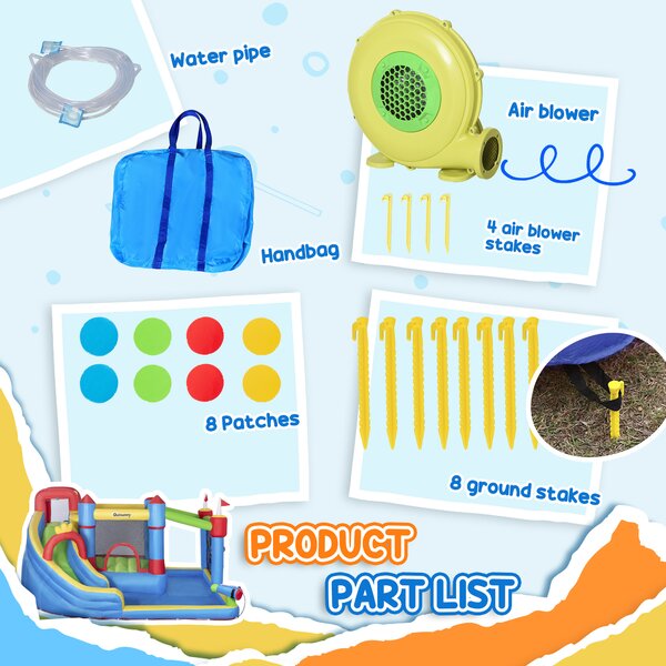 Outsunny 5 in 1 Kids Bounce Castle Large Castle Style Inflatable House Slide Trampoline Pool Water Gun Climbing Wall for Kids Age 3-8