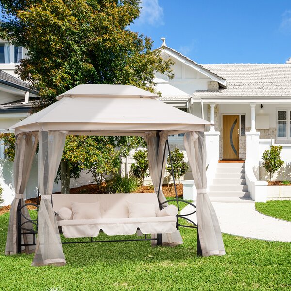 Outsunny Outdoor 2-in-1 Convertible Swing Chair Bed 3 Seater Porch w/Nettings Aosom UK