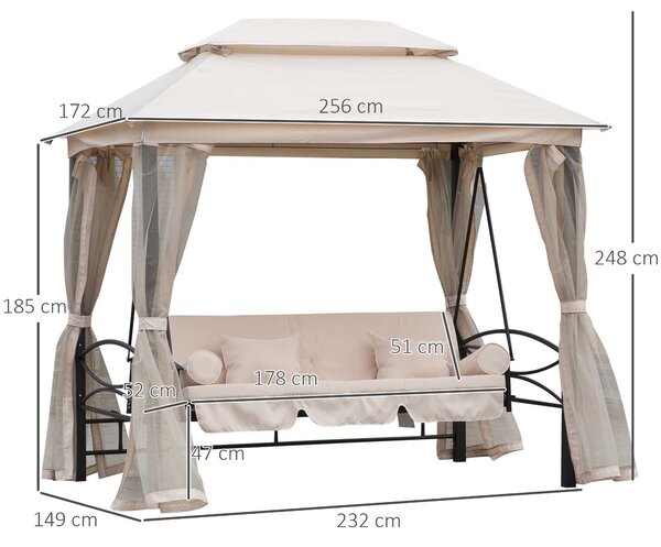 Outsunny Outdoor 2-in-1 Convertible Swing Chair Bed 3 Seater Porch w/Nettings Aosom UK