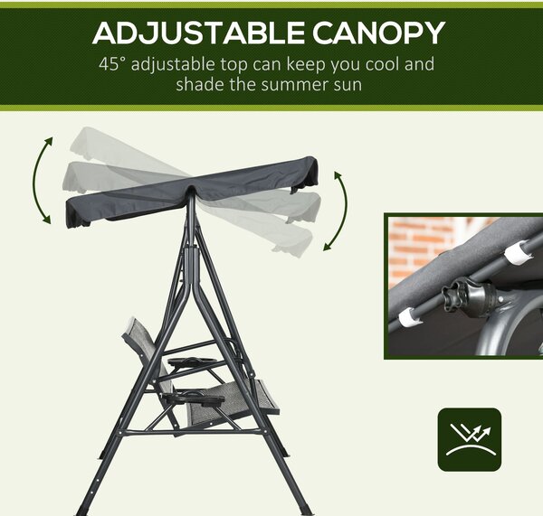 Outsunny 3 Seater Swing Chair, Garden Swing Seat Bench with Adjustable Canopy, Rattan Seat, and Steel Frame for Patio, Yard