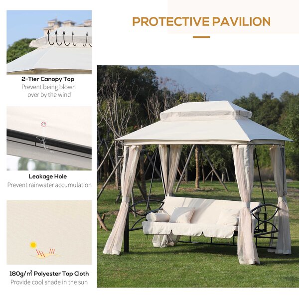 Outsunny Outdoor 2-in-1 Convertible Swing Chair Bed 3 Seater Porch w/Nettings Aosom UK