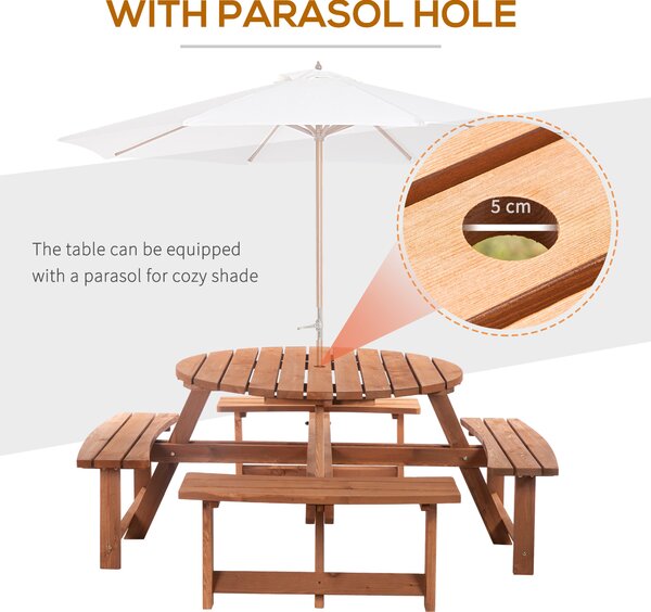 Outsunny 8 Seater Round Wooden Pub Bench Picnic Table Furniture Set for Outdoor Garden or Patio