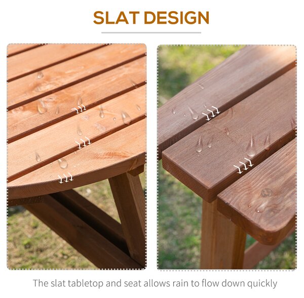 Outsunny 8 Seater Round Wooden Pub Bench Picnic Table Furniture Set for Outdoor Garden or Patio