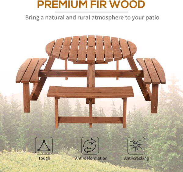 Outsunny 8 Seater Round Wooden Pub Bench Picnic Table Furniture Set for Outdoor Garden or Patio