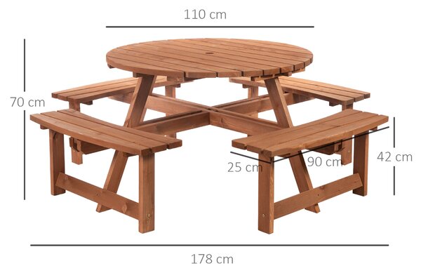 Outsunny 8 Seater Round Wooden Pub Bench Picnic Table Furniture Set for Outdoor Garden or Patio