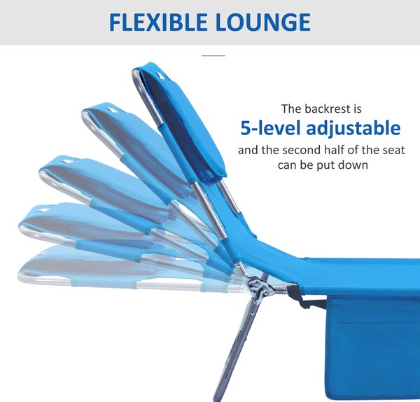 Outsunny Beach Chaise Lounge: Portable with Face Cavity, 5-Position Adjustable Backrest, Azure Blue Aosom UK