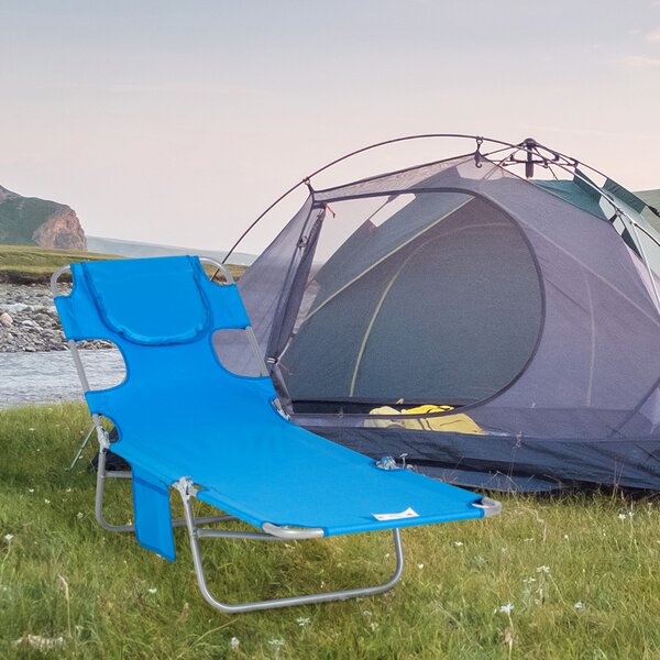Outsunny Beach Chaise Lounge: Portable with Face Cavity, 5-Position Adjustable Backrest, Azure Blue Aosom UK
