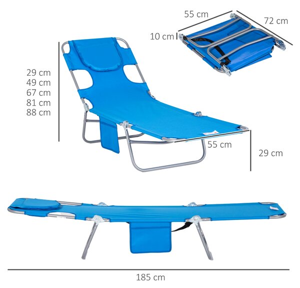 Outsunny Beach Chaise Lounge: Portable with Face Cavity, 5-Position Adjustable Backrest, Azure Blue Aosom UK