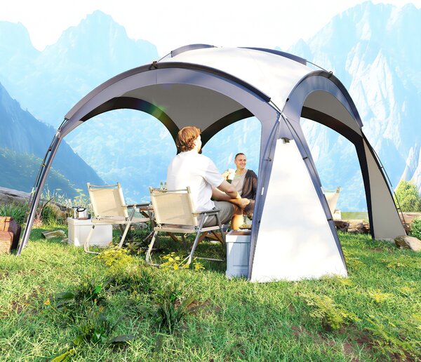 Outsunny 3.5 x 3.5M Gazebo Marquee Tent Outdoor Tarp Shelter Garden Party Event Shelter Patio Spire Arc Pavilion Camp Sun Shade, Cream and Blue