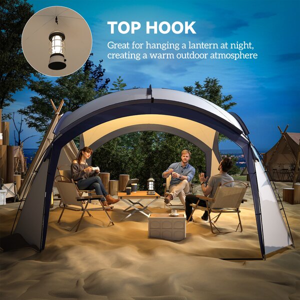 Outsunny 3.5 x 3.5M Gazebo Marquee Tent Outdoor Tarp Shelter Garden Party Event Shelter Patio Spire Arc Pavilion Camp Sun Shade, Cream and Blue