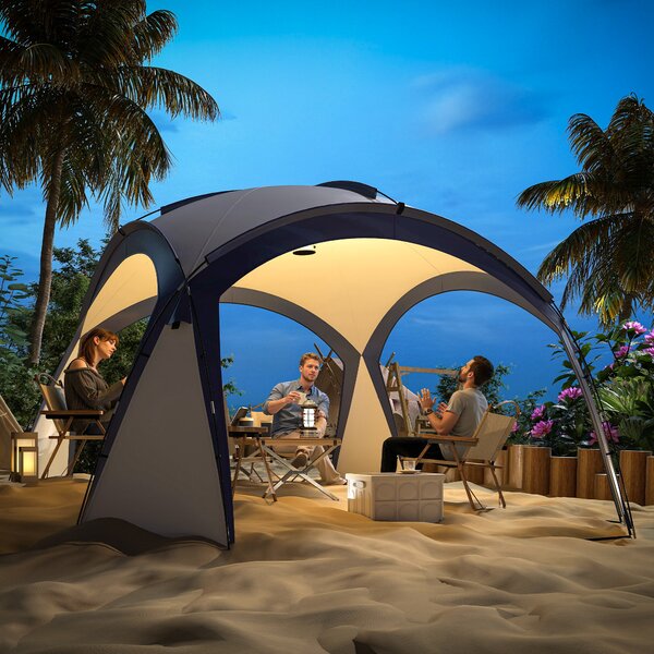 Outsunny 3.5 x 3.5M Gazebo Marquee Tent Outdoor Tarp Shelter Garden Party Event Shelter Patio Spire Arc Pavilion Camp Sun Shade, Cream and Blue