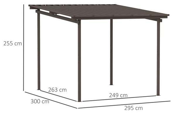 Outsunny 3 x 3(m) Garden Pergola with Waterproof Metal Roof, Lean to Pergola Hardtop Gazebo, Wind-resistant Outdoor Sun Shade, Easy to Assemble