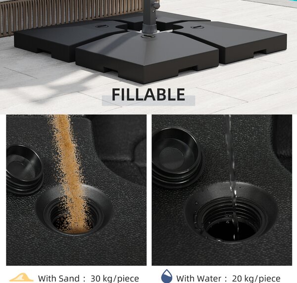 Outsunny 4 Pieces Portable Sand or Water Fillable Parasol Base Cross Stand Weights Square Holder (Pole&Cross Stand NOT INCLUDED) Aosom UK