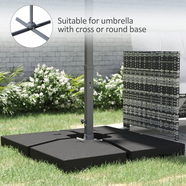 Outsunny 4 Pieces Portable Sand or Water Fillable Parasol Base Cross Stand Weights Square Holder (Pole&Cross Stand NOT INCLUDED) Aosom UK