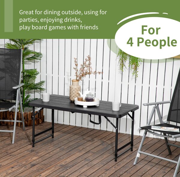 Outsunny Foldable Patio Dining Table for 4, Height Adjustable Outdoor Table for Garden, Lawn, Dark Grey