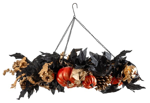 Artificial Black & Gold Pumpkin Hanging Wreath