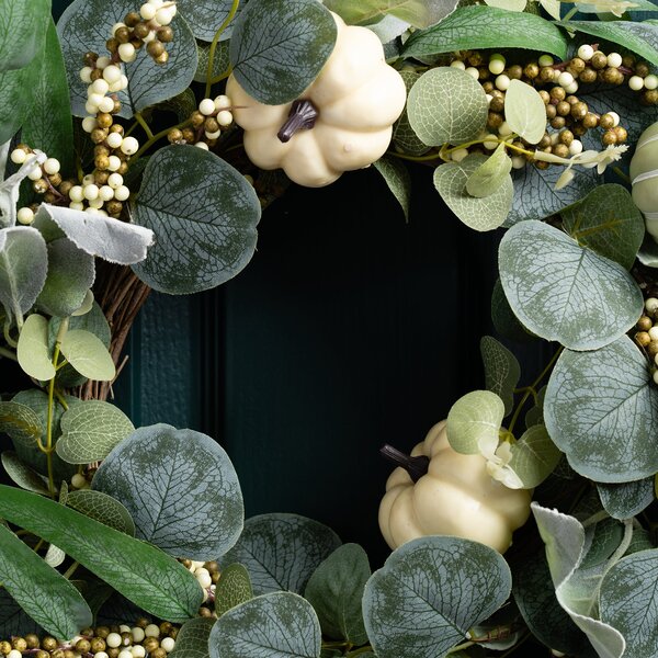 Artificial Green & Cream Pumpkin Wreath