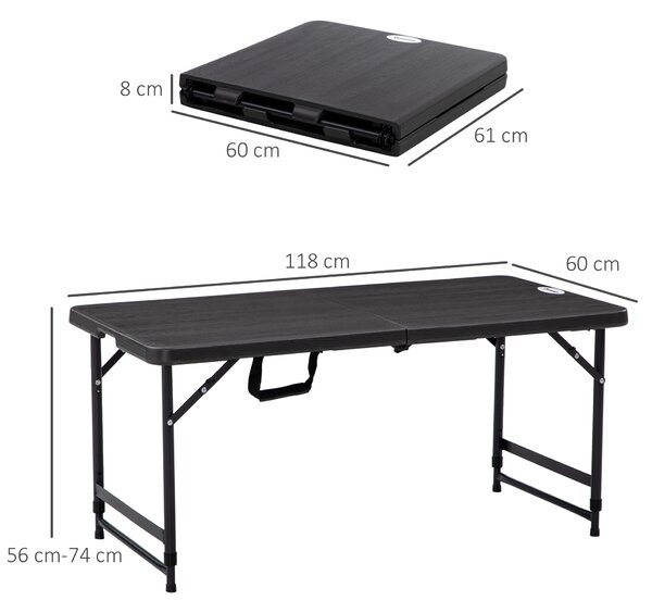 Outsunny Foldable Patio Dining Table for 4, Height Adjustable Outdoor Table for Garden, Lawn, Dark Grey