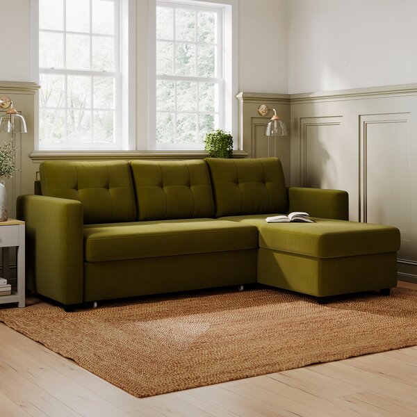 Barker Velvet Trundle Corner Chaise Sofa Bed