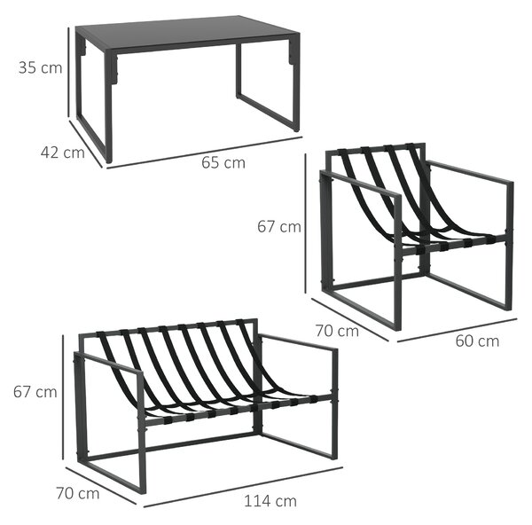 Outsunny 4 Piece Garden Sofa Set 2 Single Armchair, Loveseat and Coffee Table Set Steel Frame Patio Furniture with Thick Cushions, Grey