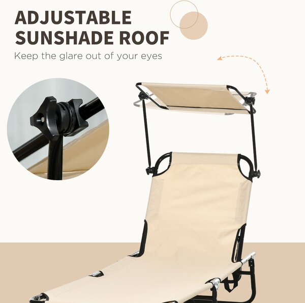 Outsunny 2 Piece Folding Sun Loungers with Canopy, Adjustable Recliner Garden Chairs with Side Pockets and Breathable Mesh for Beach, Garden
