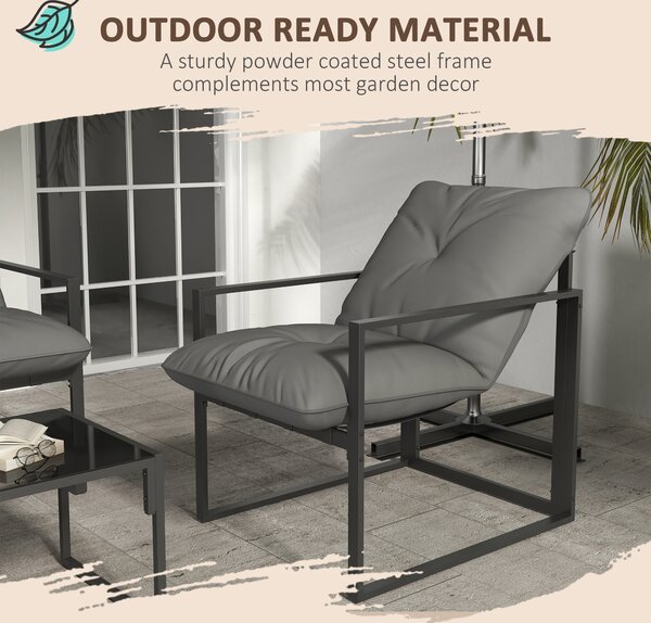 Outsunny 4 Piece Garden Sofa Set 2 Single Armchair, Loveseat and Coffee Table Set Steel Frame Patio Furniture with Thick Cushions, Grey