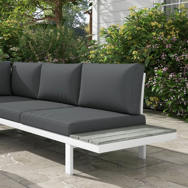 Outsunny 4 Pcs Patio Garden Set w/ 5-Level Recline Corner Sofa, Garden Lounge Sectional Conversation Sofa Set w/ Cushions, Coffee Table, White